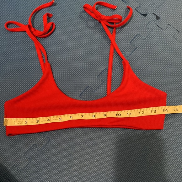 Zaful Medium Shoulder Tie Ribbed Stretch bright red bikini top - Picture 7 of 8